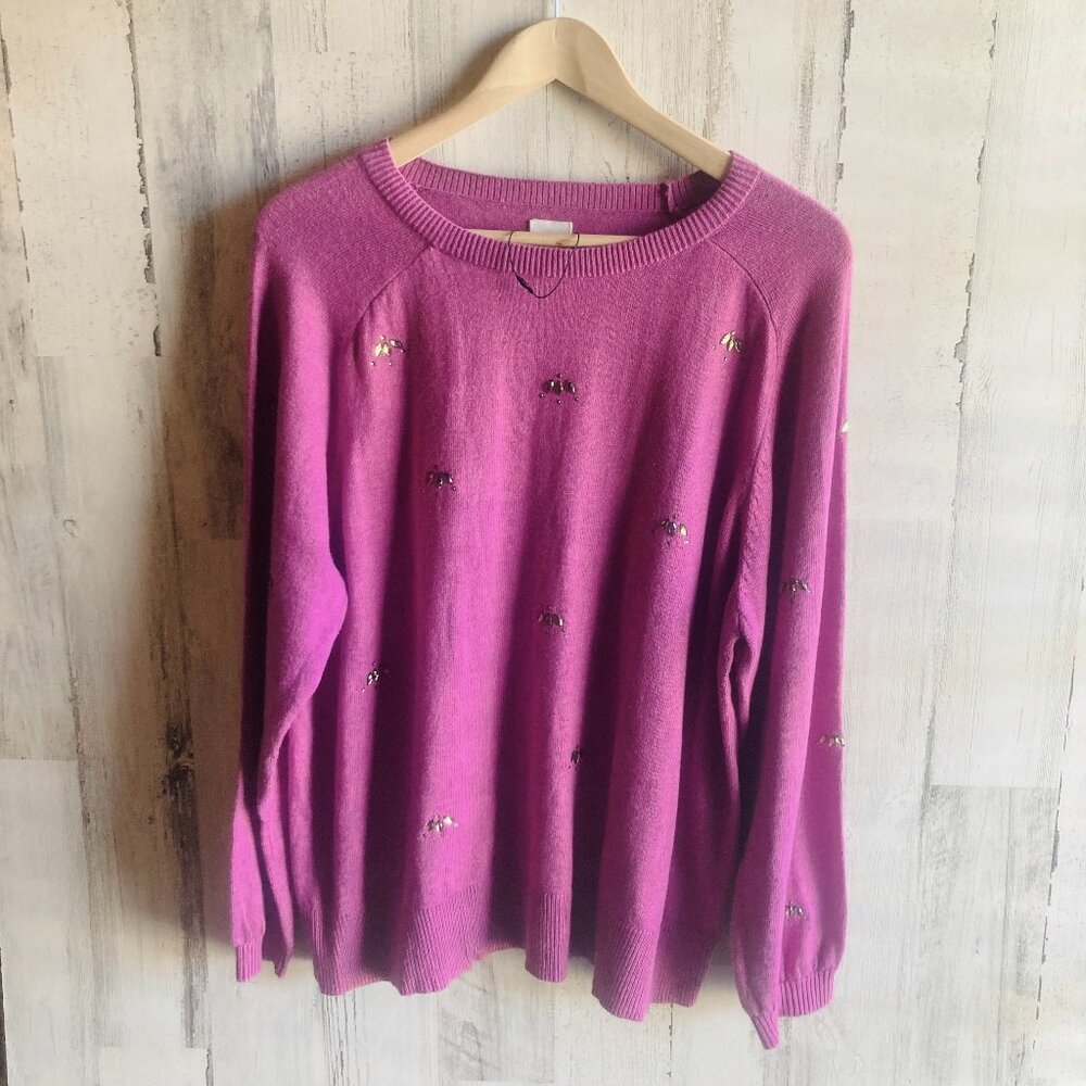 NWOT Nic+Zoe Sweater 1X  Plus Size Pink Cotton Blend Rhinestone Embellished
